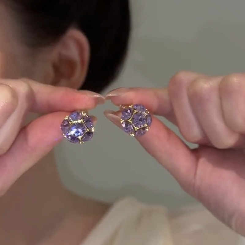 紫羅蘭水晶鑽球耳環
