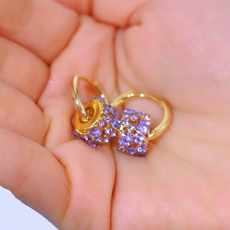 紫色鑽球水晶鋯石耳環