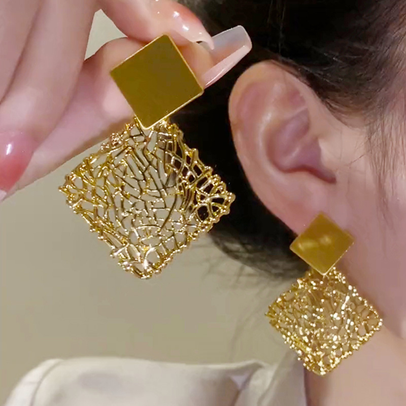 幾何方塊網狀流蘇耳環