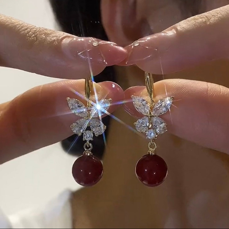 超閃蝴蝶結珍珠耳環