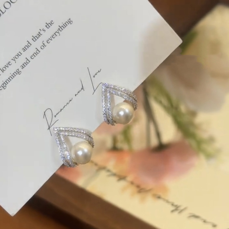 銀色幾何甜美珍珠耳環