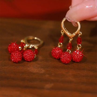 紅色水晶鑽球耳環