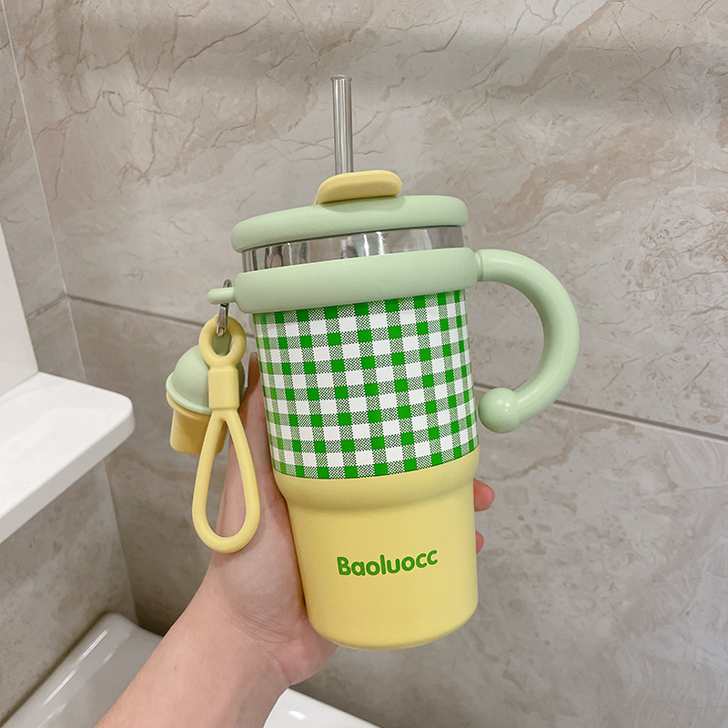 高顏值咖啡保溫杯 帶把手吸管隨行杯