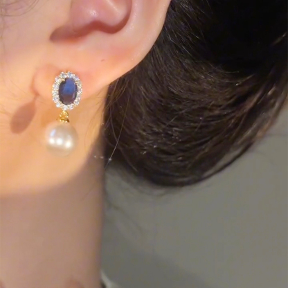 藍色水晶珍珠流蘇耳環