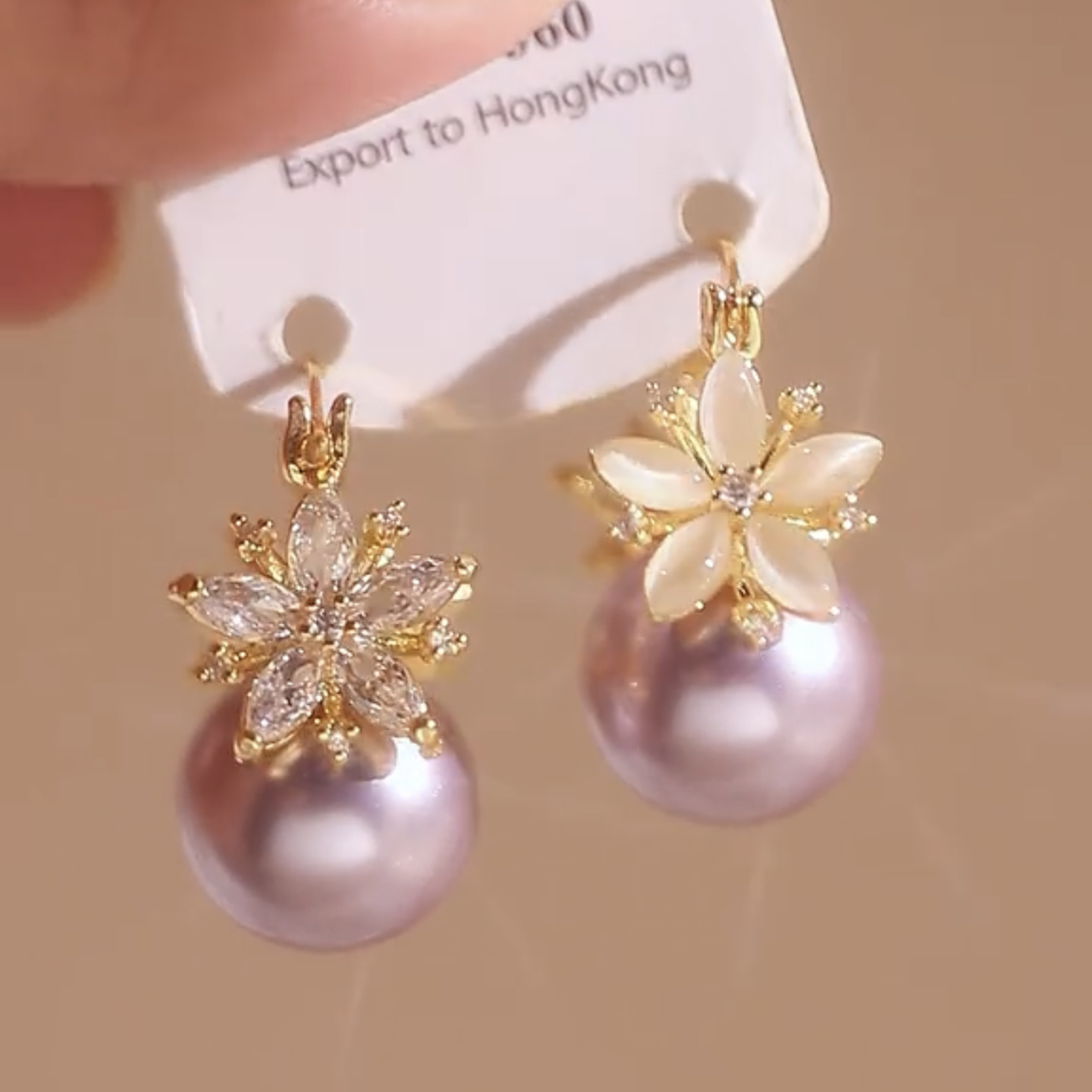 珍珠鋯石雙面花瓣耳環