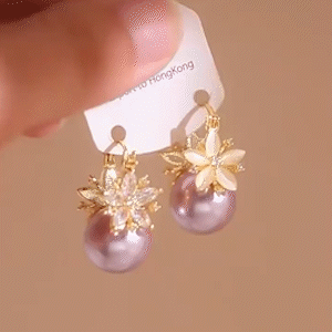 珍珠鋯石雙面花瓣耳環