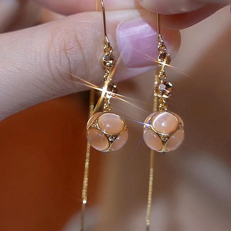 超閃咖色鑽球流蘇耳線耳環