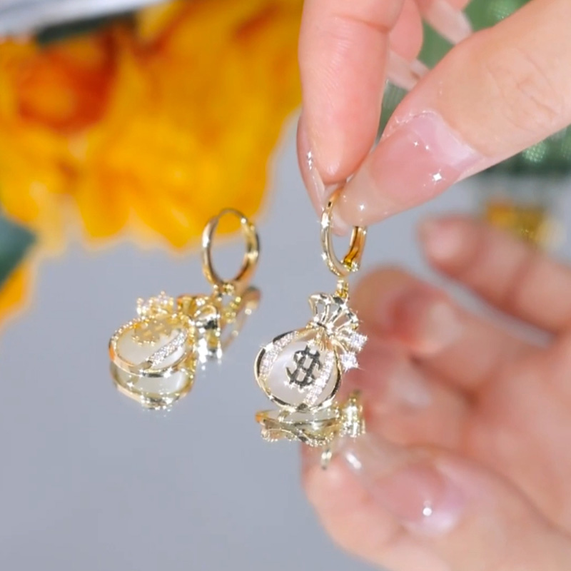 好運福袋貓眼石耳環