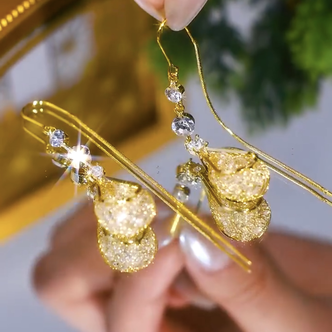 超閃鑽球水晶流蘇耳線