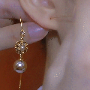 香檳色鑲鑽珍珠長款耳環