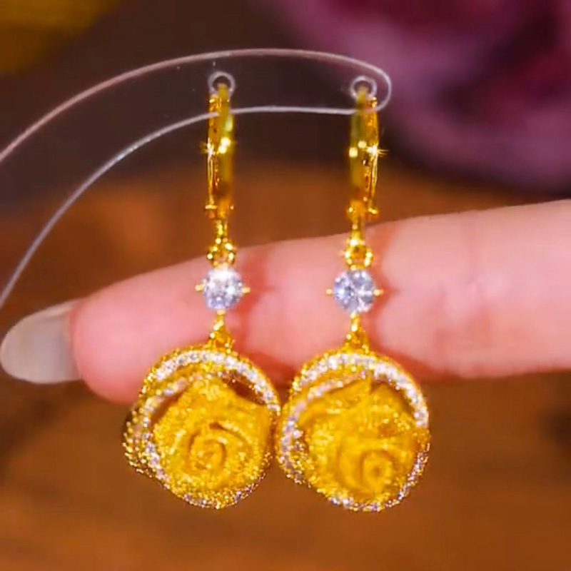 黃玫瑰花圈圈耳環