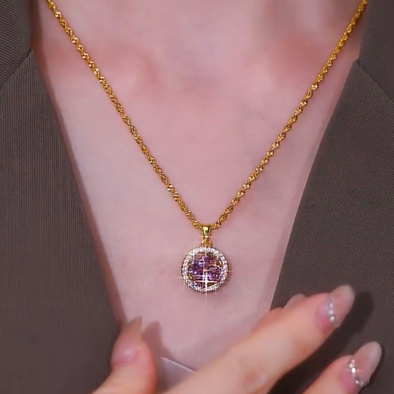紫色水晶鋯石圈圈項錬