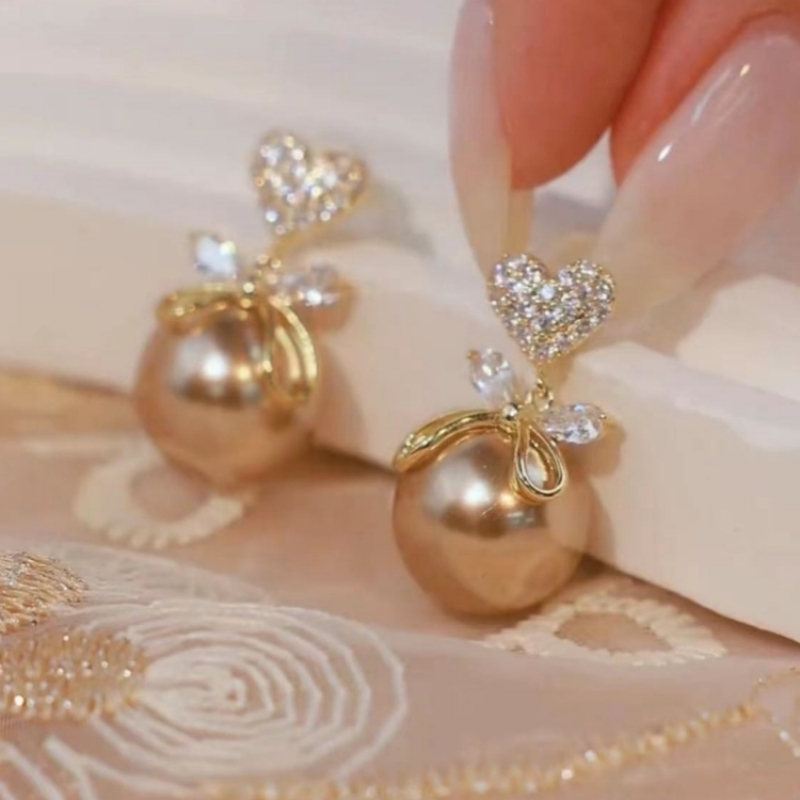 愛心珍珠蝴蝶結人魚姬珍珠耳環