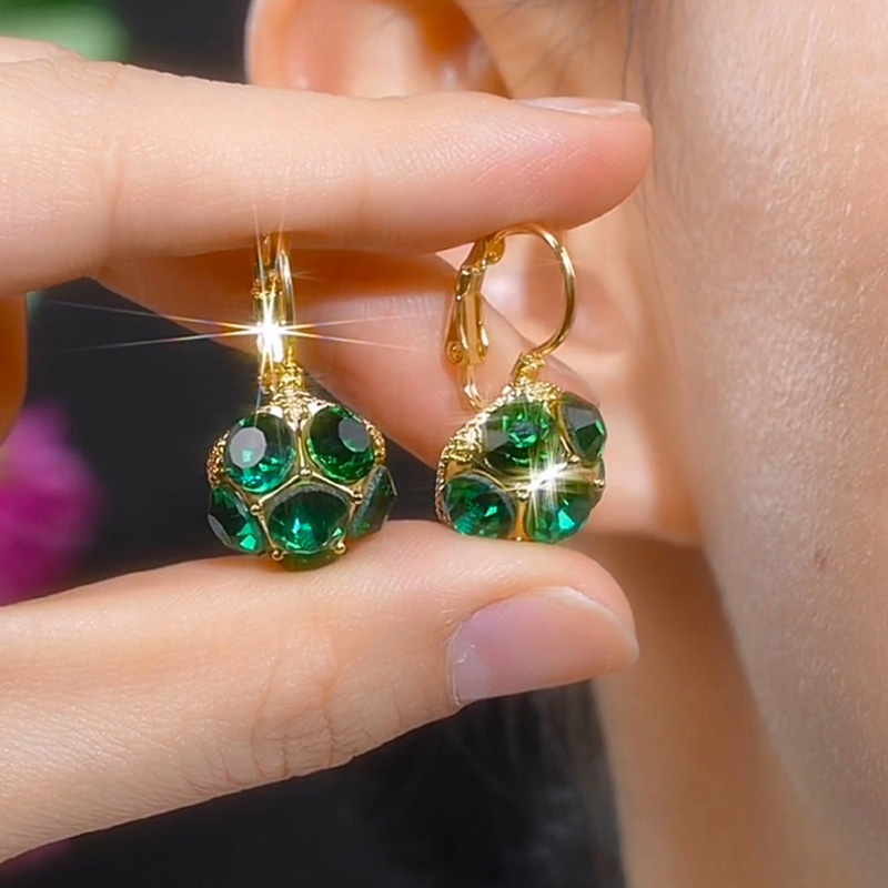 祖母綠色水晶鑽球耳環