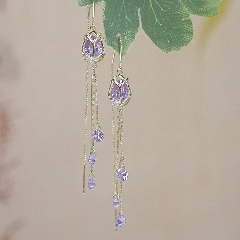 優雅紫色花朵耳環