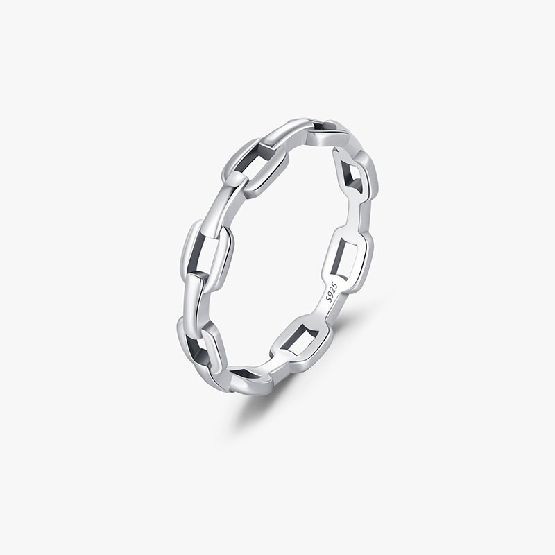 S925純銀復古鏤空錬扣百搭戒指