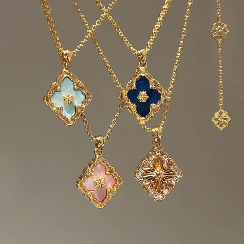 拉絲貝母四葉草雙面鎖骨錬