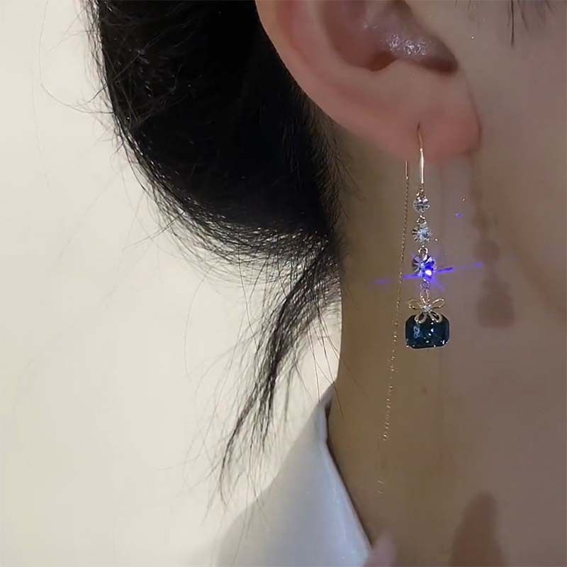 藍色水晶流蘇耳線耳環