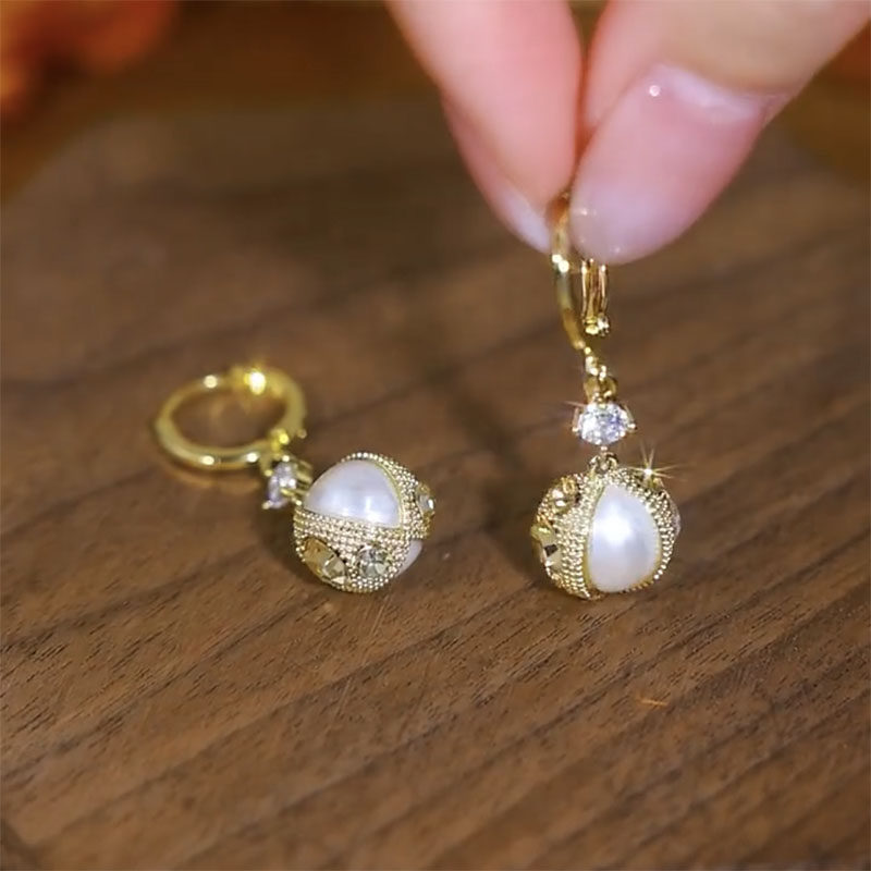 輕奢閃鑽珍珠耳環