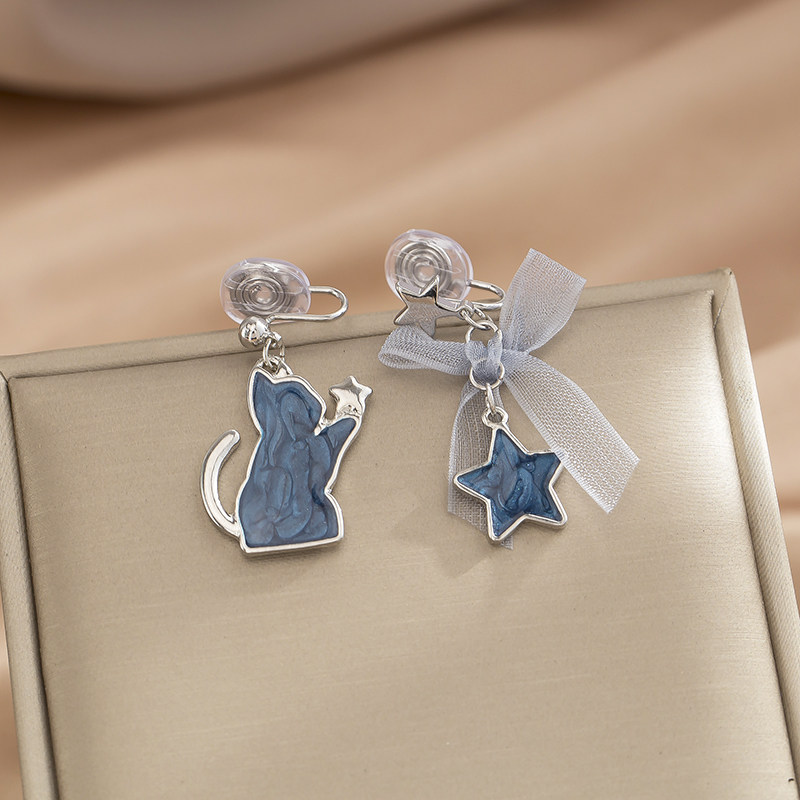 日系軟萌貓咪星星不對稱耳環