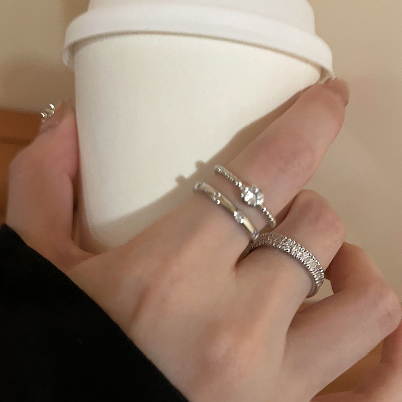 素圈鋯石戒指疊戴三件組