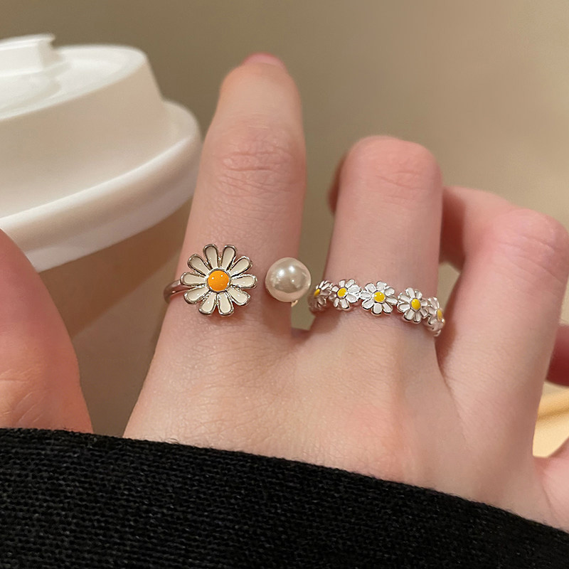 小雛菊花朵珍珠開口戒指