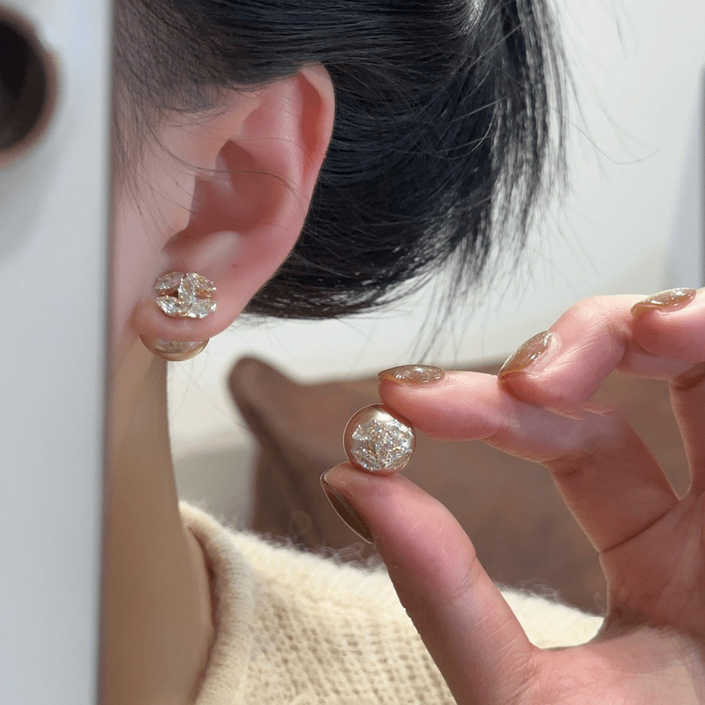 雙C前後兩戴珍珠耳環