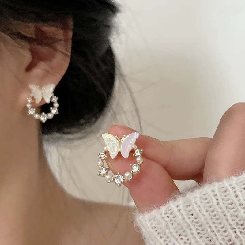 甜美圓環蝴蝶精緻耳環
