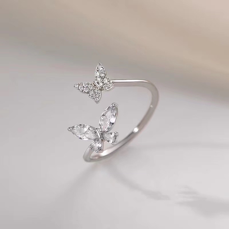 韓版蝴蝶開口鋯石戒指
