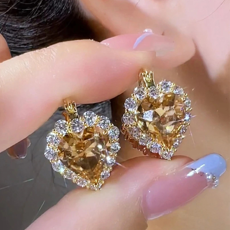愛心滿鑽水晶耳環