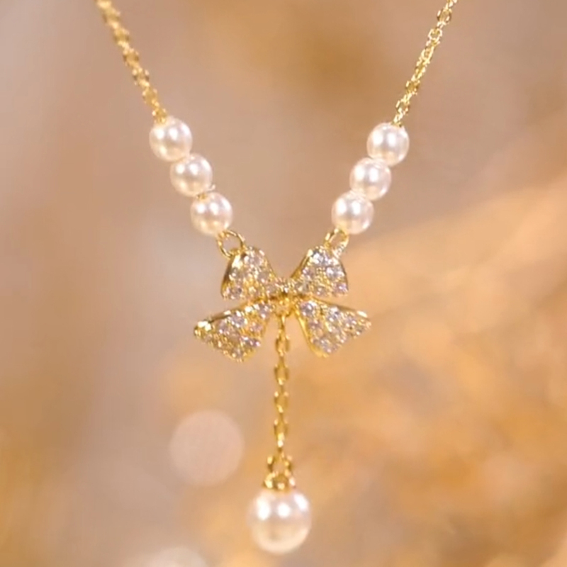 滿鑽流蘇蝴蝶珍珠耳環   