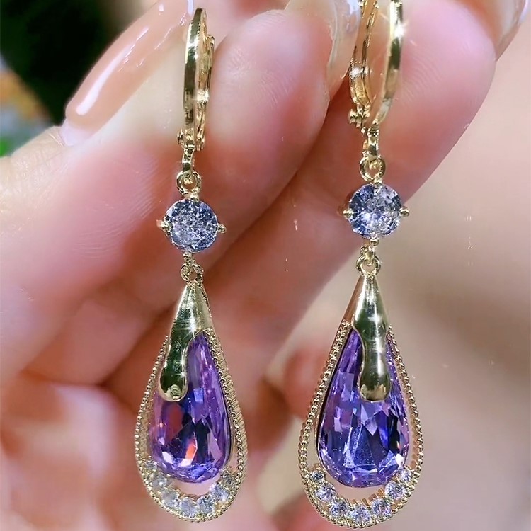 高級感紫色水晶感耳環