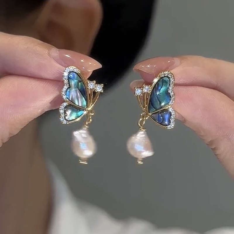 超仙氣質蝴蝶珍珠耳環 