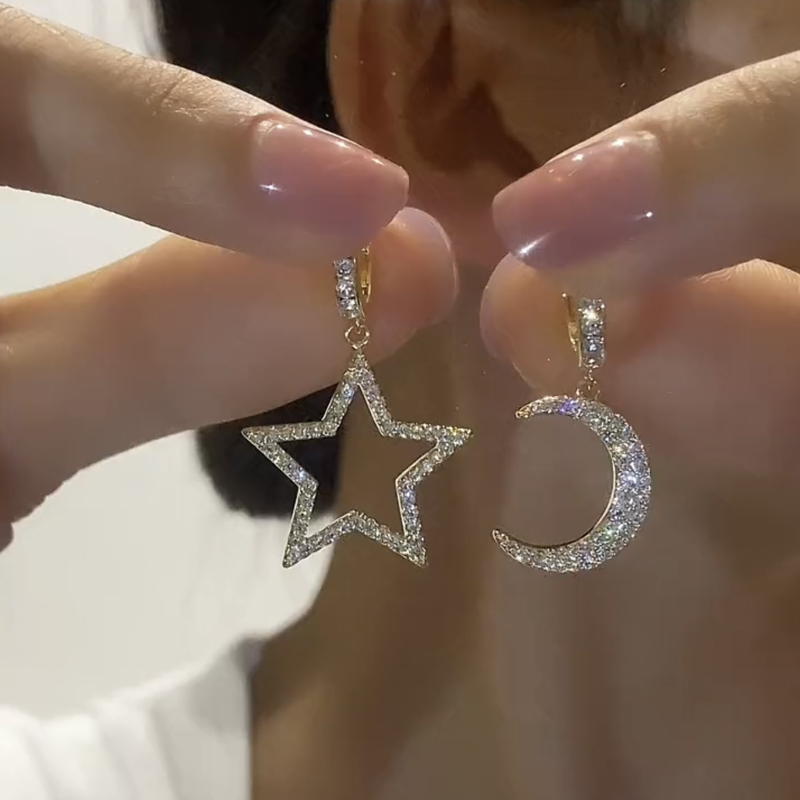 星月不對稱閃鑽耳環