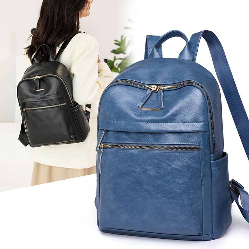 防水休閒百搭皮質男女雙肩背包 大容量旅行包