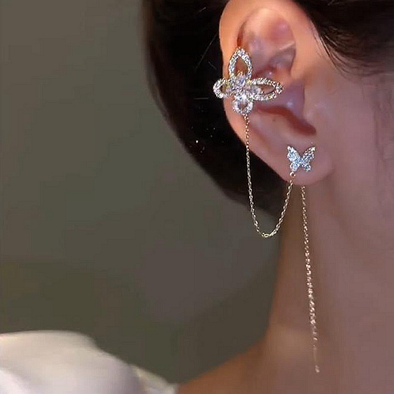 蝴蝶流蘇耳骨夾無耳洞耳線