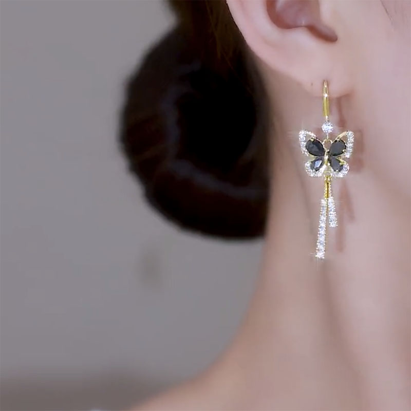 法式精緻蝴蝶鑲鑽水晶耳環
