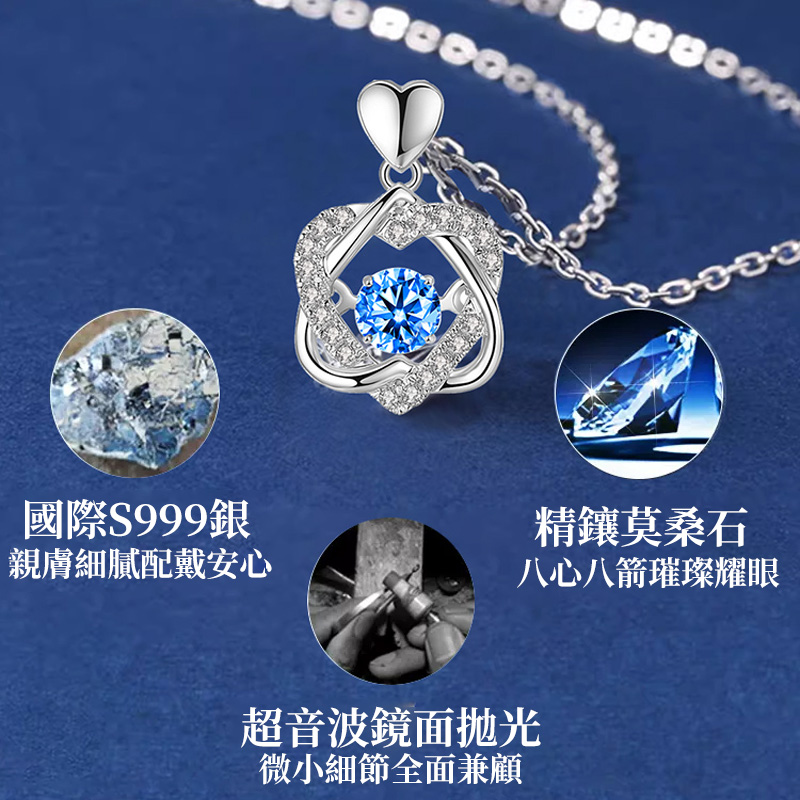 跳動的心 藍色鋯石純銀項錬