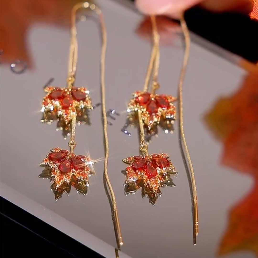紅色楓葉兩片耳線耳環