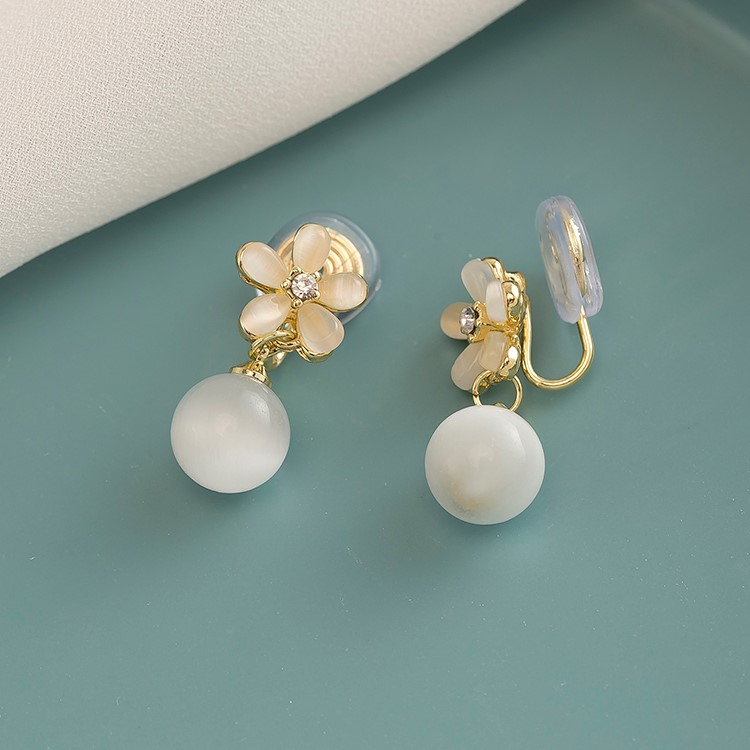 時尚貓眼石花朵蚊香盤無耳洞耳夾