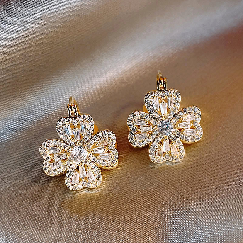 四葉草鋯石耳環     