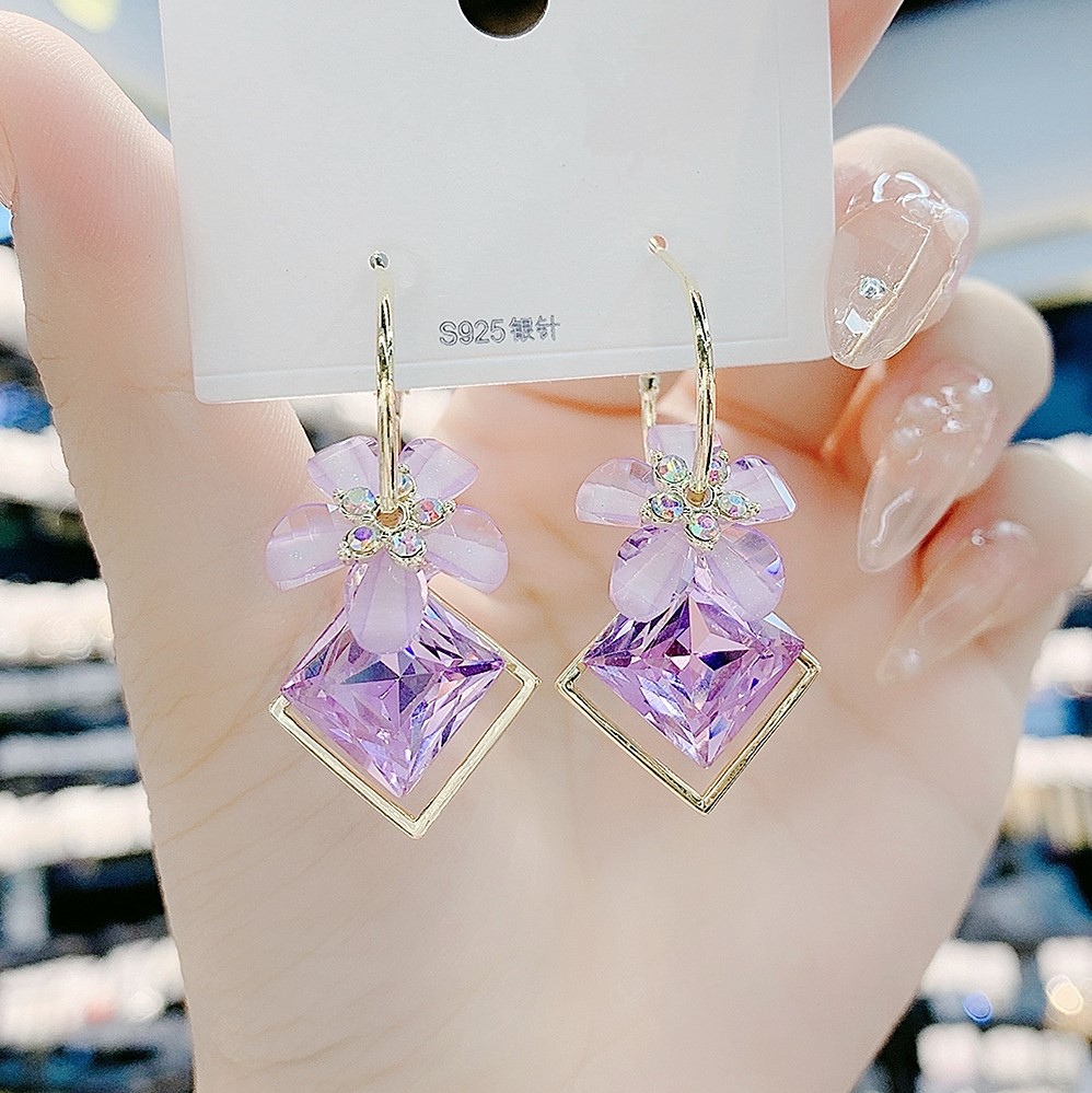S925水晶紫色鋯石耳環