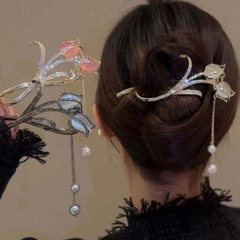 淑女鬱金香珍珠盤髮神器