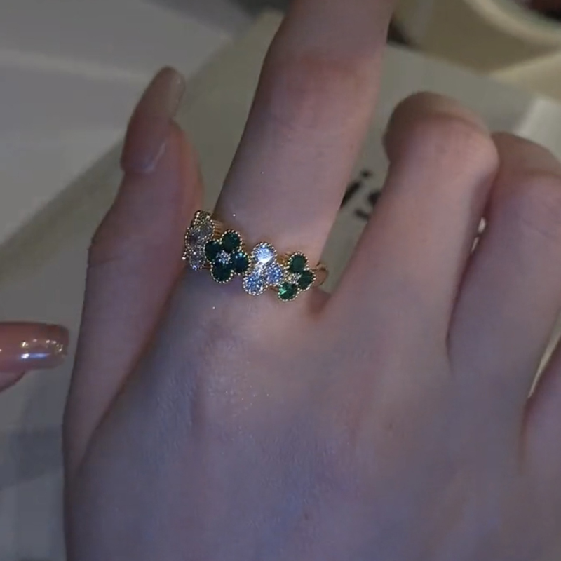 綠色四葉草純銀戒指 