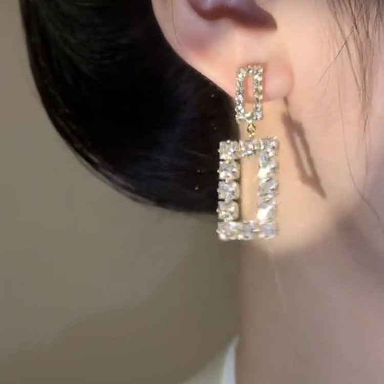 輕奢超閃幾何長方形耳環