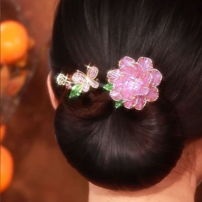 山茶花蝴蝶結盤發神器