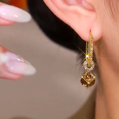 香檳金色水晶耳環