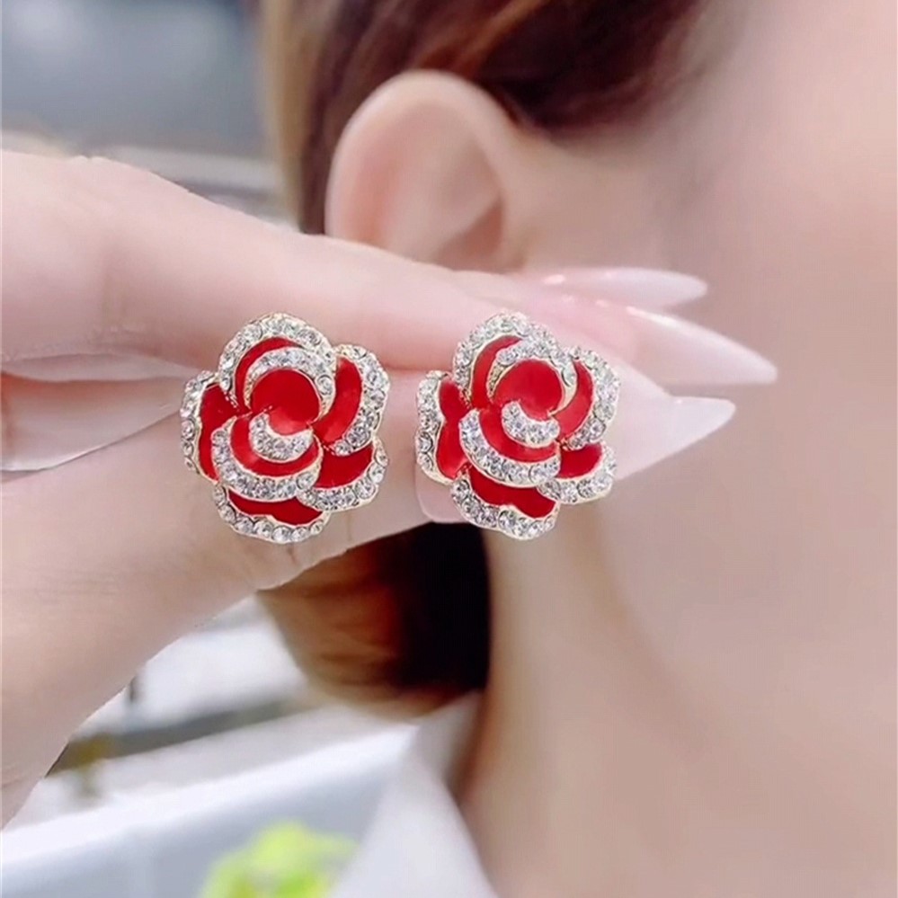 高級感黑色山茶花耳環