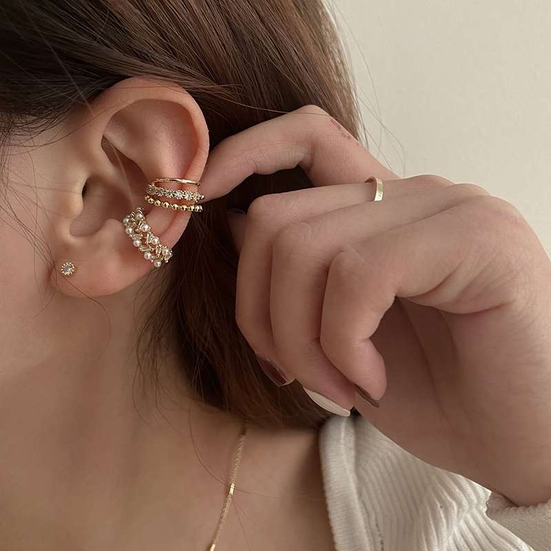 法式鋯石珍珠耳骨夾