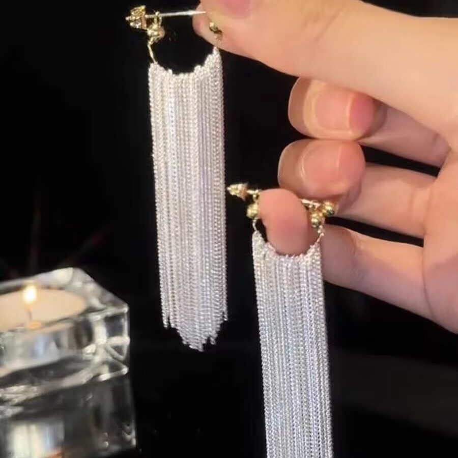 璀璨銀河瀑布長款流蘇耳環